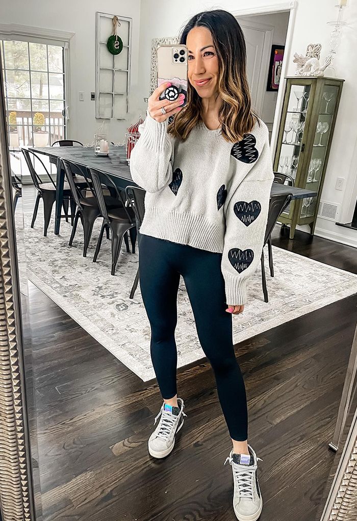 Heartbeat Patch V-Neck Knit Sweater in Grey