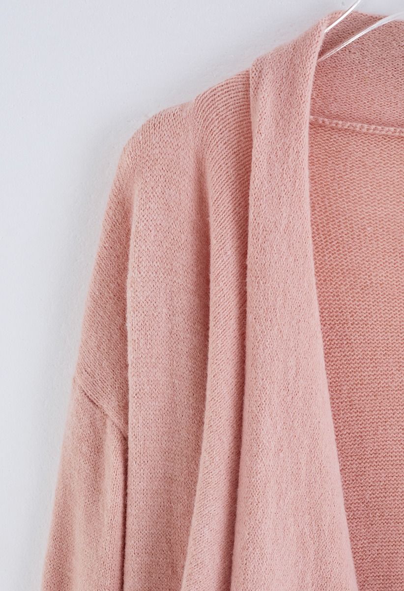 Waterfall Longline Knit Cardigan in Pink