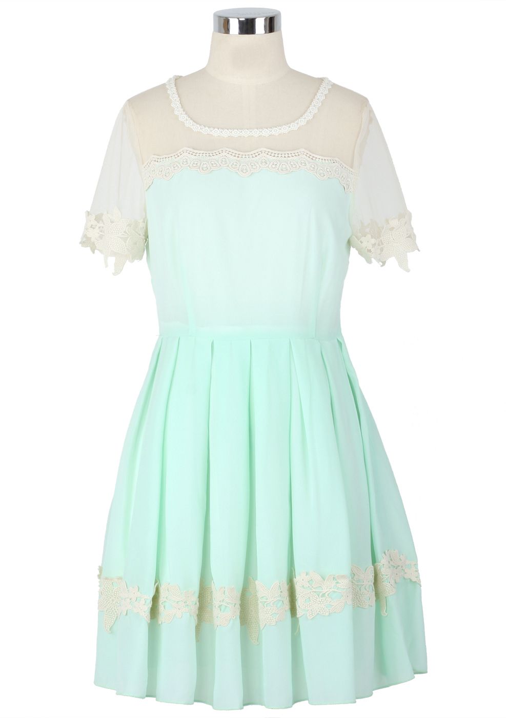 Dolly Floral Lace Trim Mint Dress