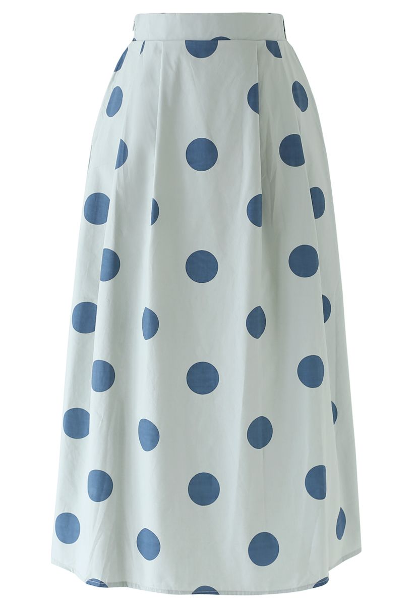 Contrast Polka Dots Print Midi Skirt in Pea Green - Retro, Indie and ...