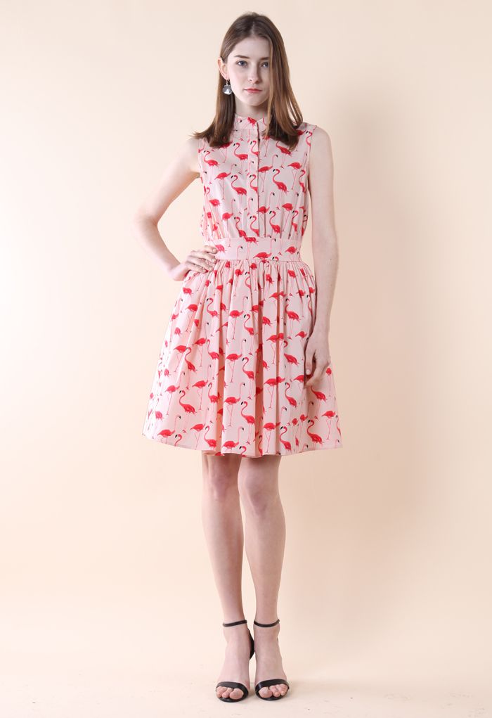 Flamingo Fun Flare Print Dress