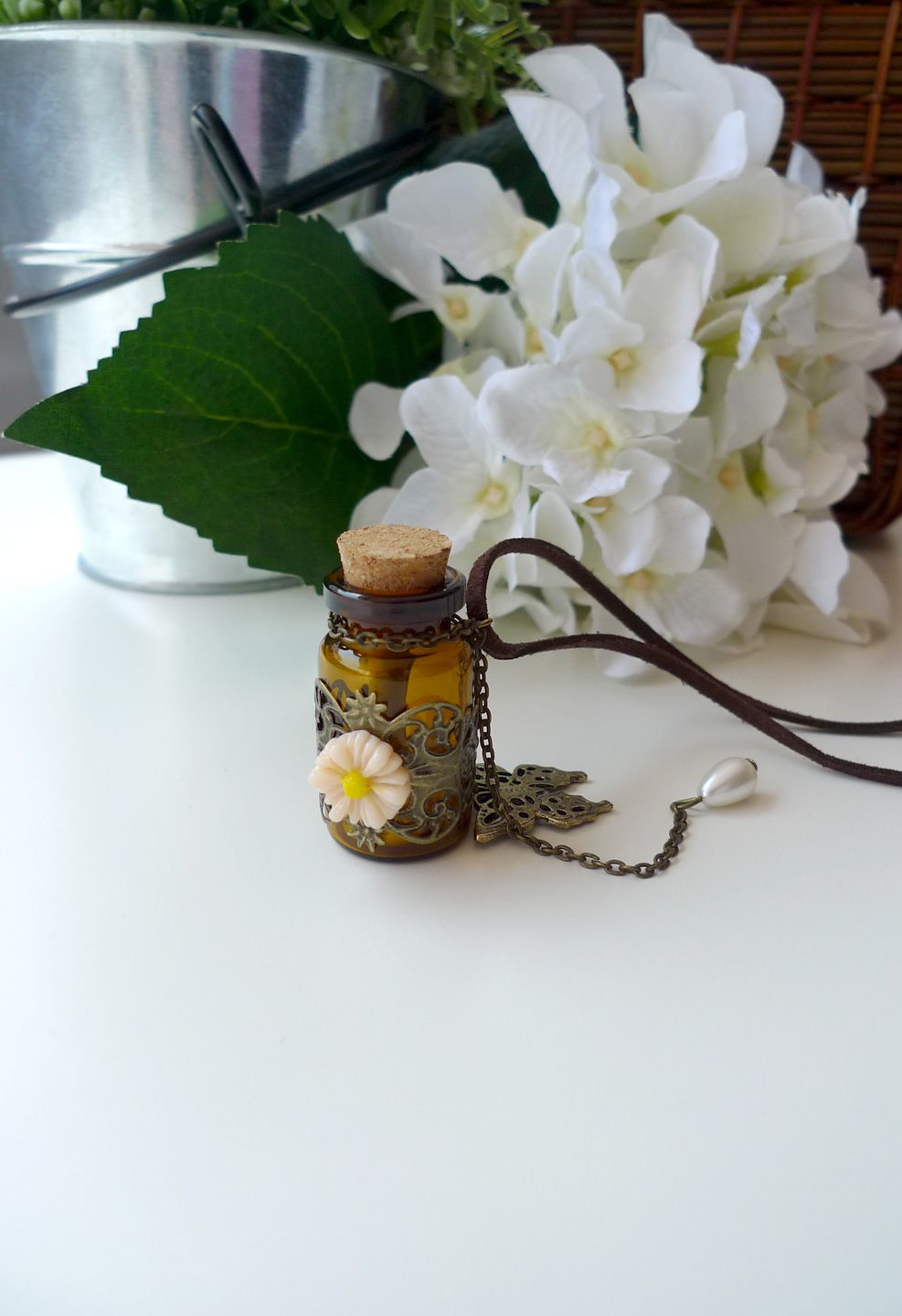 Daisy Butterfly Messenger Bottle Necklace 