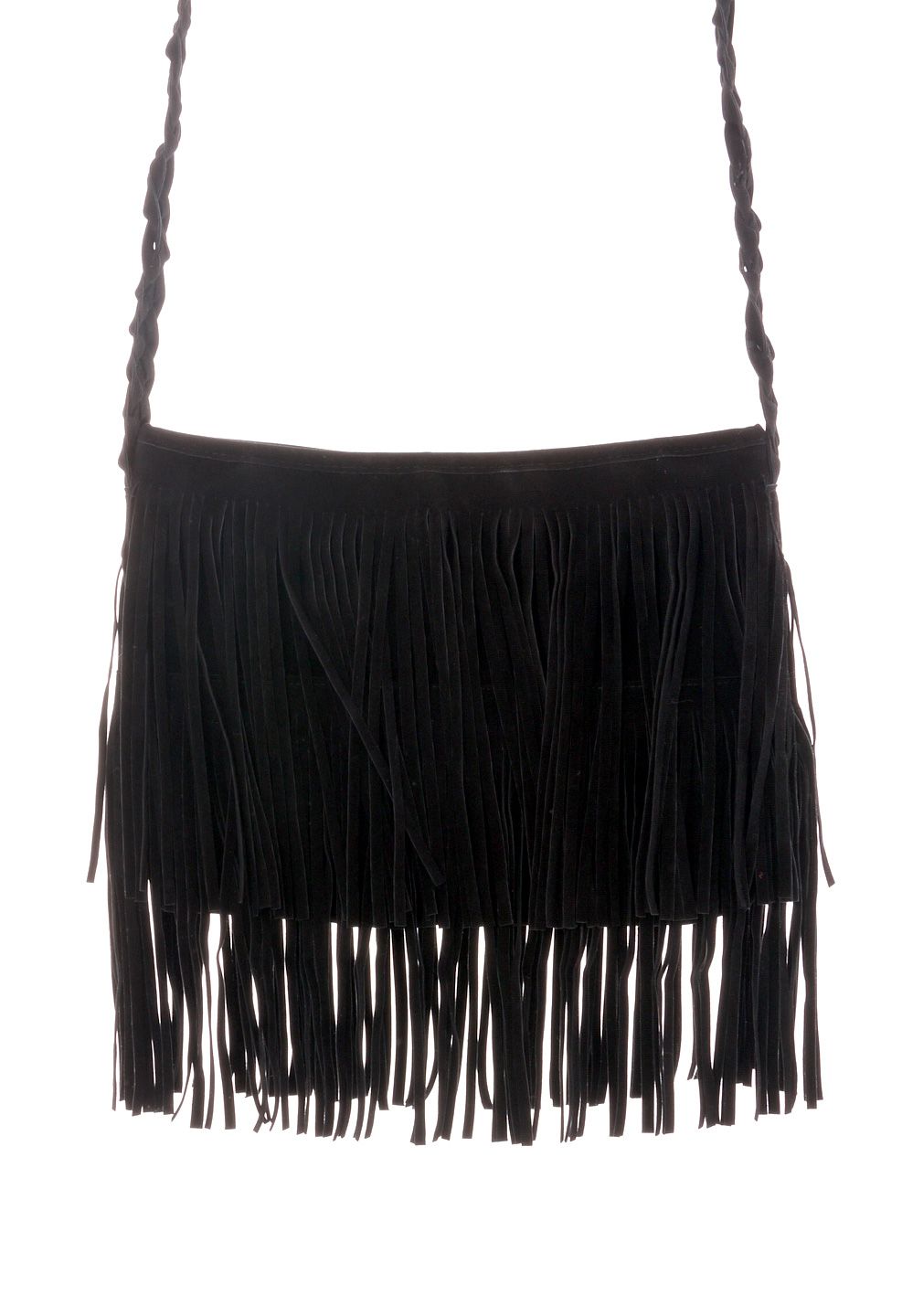 Black Fringe Knit Strap Shoulder Bag