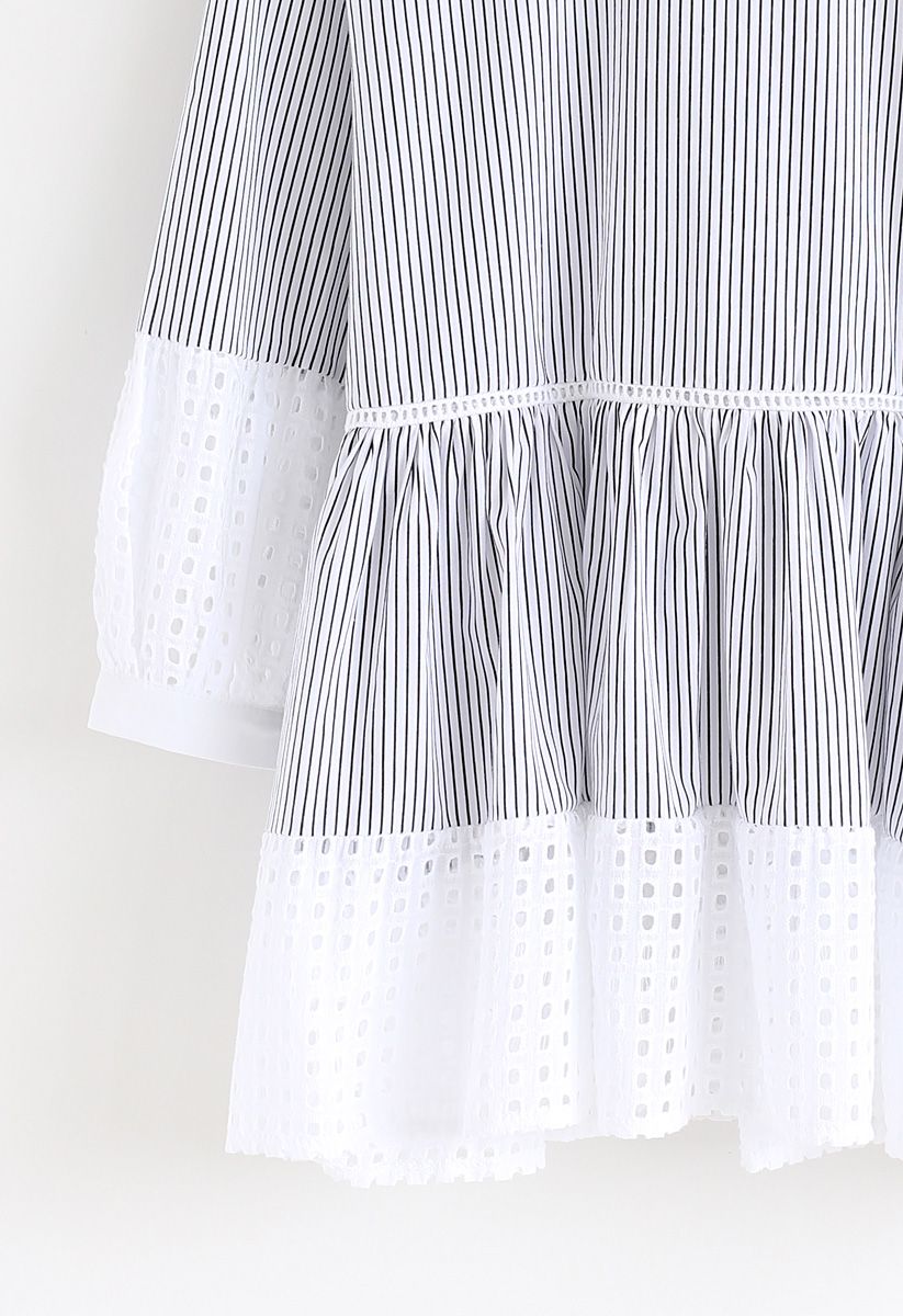 Eyelet Glee Striped Dolly Top in White