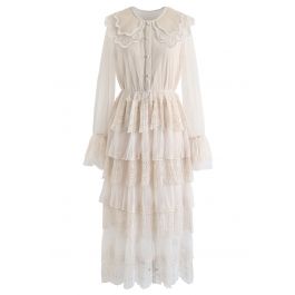 Lace Tiered Mesh Maxi Dress in Cream - Retro, Indie and Unique Fashion