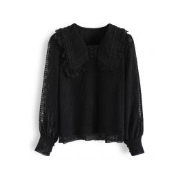 Scrolled Collar Crochet Top in Black - Retro, Indie and Unique Fashion