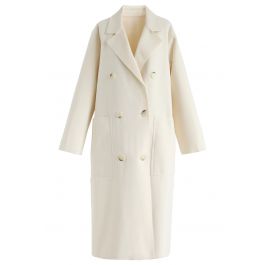 Double-Breasted Wool-Blend Coat in Cream - Retro, Indie and Unique Fashion