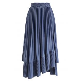 Asymmetric Hem Pleated Midi Skirt in Blue - Retro, Indie and Unique Fashion