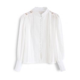 Crochet Eyelet Button Down Top in White - Retro, Indie and Unique Fashion