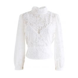 Floral Lace Open Back Crop Top in White - Retro, Indie and Unique Fashion