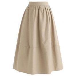 Simple A-Line Midi Skirt in Sand - Retro, Indie and Unique Fashion