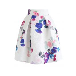 Baroque Rose Jacquard Pleated Skirt - Retro, Indie and Unique Fashion