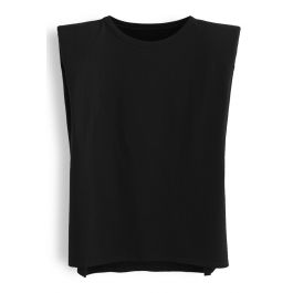 Padded Shoulder Sleeveless Top in Black - Retro, Indie and Unique Fashion