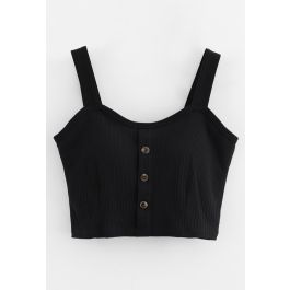 Buttoned Front Strappy Crop Tank Top in Black - Retro, Indie and Unique ...