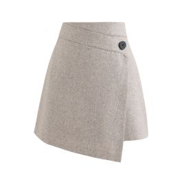 Button Flap Wool-Blended Mini Skirt in Light Tan - Retro, Indie and ...