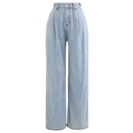 Belted Wide-Leg Pocket Jeans in Light Blue - Retro, Indie and Unique ...