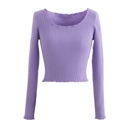 Lettuce-Hem Crop Knit Top in Purple - Retro, Indie and Unique Fashion