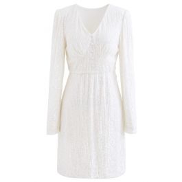 Shimmer Sequin Padded Shoulder Mesh Dress in Pearl White - Retro, Indie ...