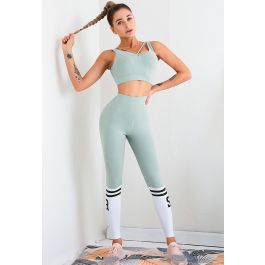 Lace-Up Back Sports Bra and Butt Lift Leggings Set in Pea Green - Retro ...