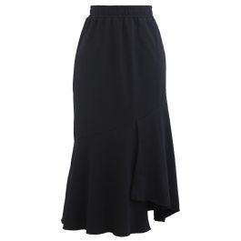 Asymmetric Frilling Sweat Skirt in Black - Retro, Indie and Unique Fashion