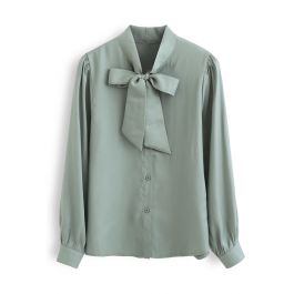 Shimmer Bowknot Button Down Shirt in Teal - Retro, Indie and Unique Fashion