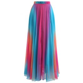 Tie Dye Chiffon Maxi Skirt in Blue - Retro, Indie and Unique Fashion