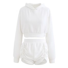 Cotton Blend Crop Hoodie and Shorts Set in White - Retro, Indie and ...