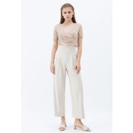 Golden Button Decorated Pleated Pants in Ivory - Retro, Indie and ...