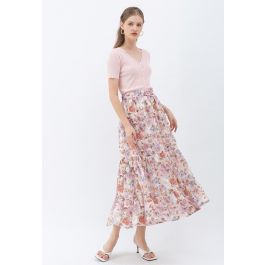Romantic Blossom Floral Jacquard Frill Hem Maxi Skirt - Retro, Indie ...