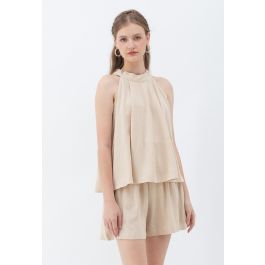 Halter Neck Flared Top and Shorts Set in Sand - Retro, Indie and Unique ...