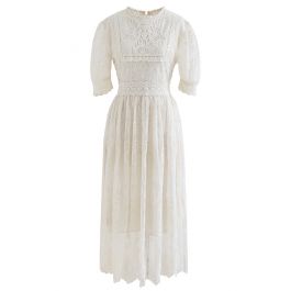 Short Sleeve Embroidered Mesh Midi Dress - Retro, Indie and Unique Fashion
