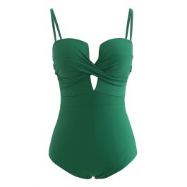 Cross Front Cami Swimsuit in Green - Retro, Indie and Unique Fashion