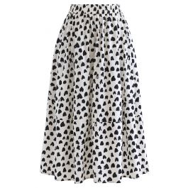 Lovely Heart Print Cotton Midi Skirt in Ivory - Retro, Indie and Unique ...