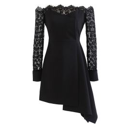 Lace Sleeves Off-Shoulder Asymmetric Flare Dress - Retro, Indie and ...