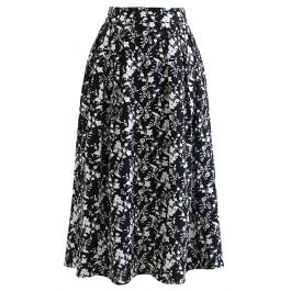 Floret Shadow Pleated Midi Skirt in Black - Retro, Indie and Unique Fashion