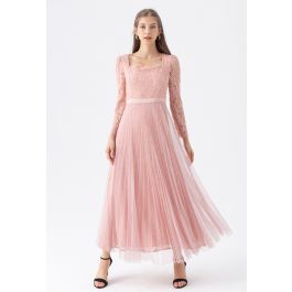 Graceful Lacy Spliced Mesh Maxi Dress - Retro, Indie and Unique Fashion