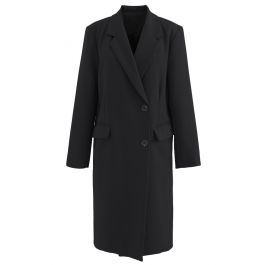 Single-Breasted Pocket Longline Coat in Black - Retro, Indie and Unique ...