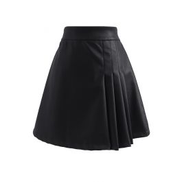 Faux Leather Pleated Detail Mini Skirt in Black - Retro, Indie and ...
