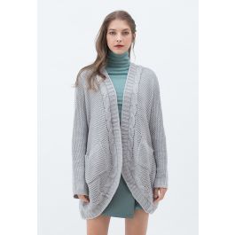Open Front Pocket Braid Knit Cardigan in Grey - Retro, Indie and Unique ...