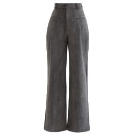 Straight-Leg Textured Corduroy Pants in Grey - Retro, Indie and Unique ...