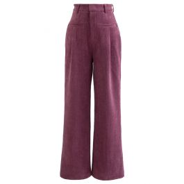 Straight-Leg Textured Corduroy Pants in Berry - Retro, Indie and Unique ...