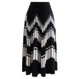 Contrast Zigzag Pleated Knit Skirt in Black - Retro, Indie and Unique ...