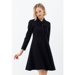 Knotted Neck Button Down Knit Dress in Black - Retro, Indie and Unique ...