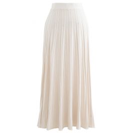 Solid Pleated Knit Skirt in Ivory - Retro, Indie and Unique Fashion