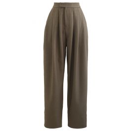 Wide Leg Wool-Blend Pleated Pants in Brown - Retro, Indie and Unique ...