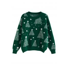 Christmas Tree Pattern Jacquard Knit Sweater in Green - Retro, Indie ...