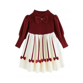 Sweet Red Bowknot Knit Dress For Kids - Retro, Indie and Unique Fashion