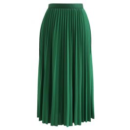 Simplicity Pleated Midi Skirt in Green - Retro, Indie and Unique Fashion
