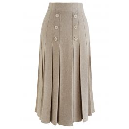 Buttoned Midi Skirt in Taupe - Indie Unique Fashion