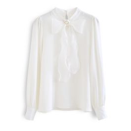 Shimmer Bowknot Satin Shirt in White - Retro, Indie and Unique Fashion